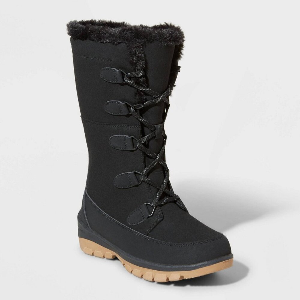 NEW! Tall Lace-Up Waterproof Winter Boots, Jet Black - Universal Thread, Carla